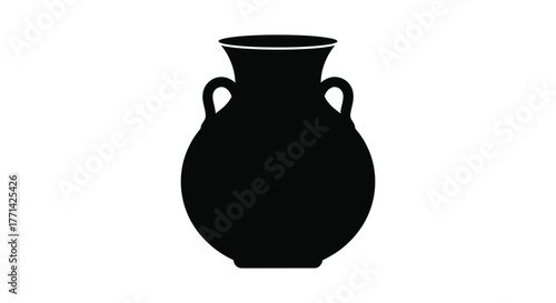 Classic ancient greek amphora vase with two handles depicted as a striking black silhouette against a white background
