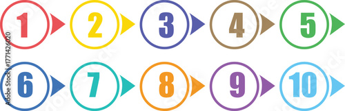 Colorful Numbered Bullet Points  List Marker Vector Set 1 to 10