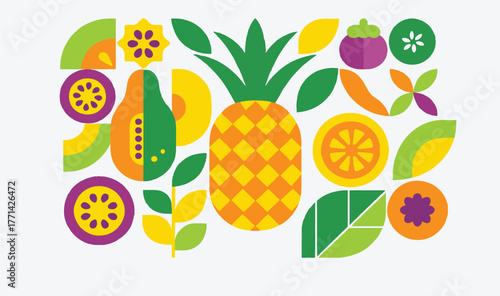 Colorful Geometric Fruit Pattern Illustration