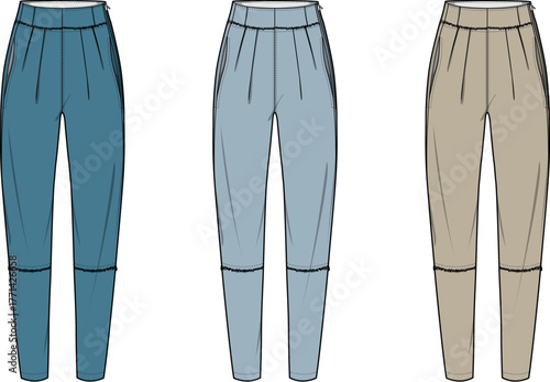 Colorful Elastic Waist Pants Fashion Illustration Set
