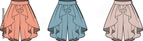 Fashion Illustration Stylish Harem Pants Set in Diverse Pastel Colors