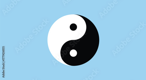 Yin yang symbol on light blue background