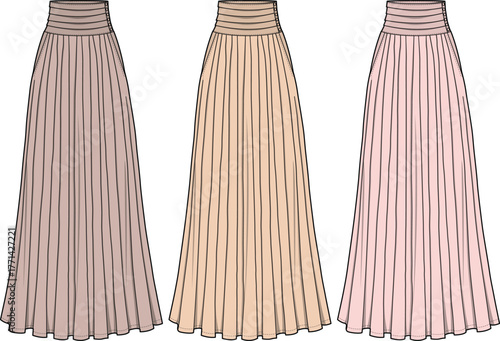 Elegant Pleated Skirts in Pastel Shades for Fashion Design and Apparel Illustration