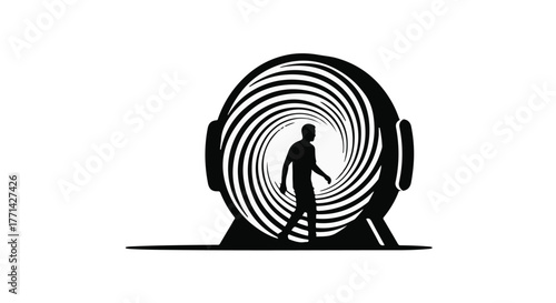 Silhouette of a person stepping into a mesmerizing spiral vortex of light, representing a journey into the unknown or a mental state.