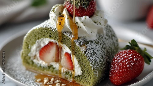 Decadent Lemon Meringue Cheesecake: Caramel Sauce Dripping Down a Rich Dessert with Torched Meringue Topping, Close-up