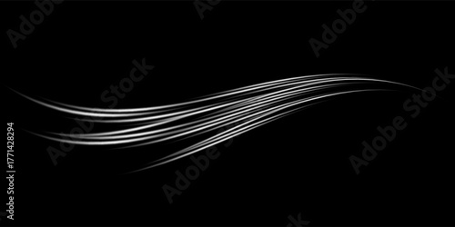 Colorful light trails, long time exposure motion blur effect. Red and blue glowing neon lights lines. Red blue special effect, speed police line.