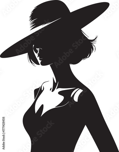 Elegant Woman Silhouette with Wide Brim Hat