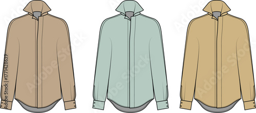 Three different colored collared shirts displayed from the front view