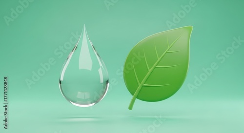 Water drop and green leaf, concept of ecology and environmental protection