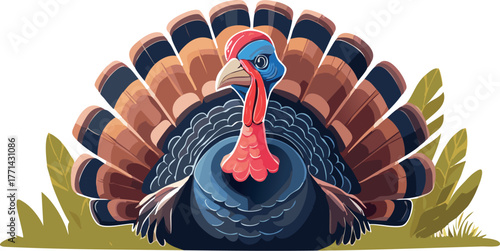 Wild turkey bird showing impressive tail feathers