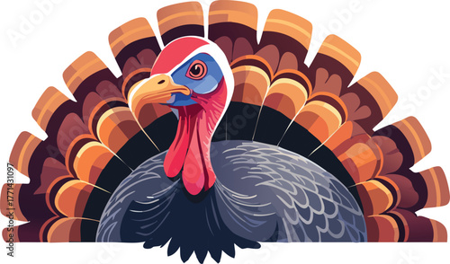Turkey showing colorful fanned tail during thanksgiving holiday