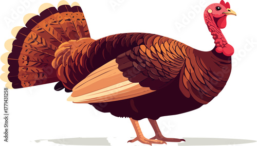 Turkey bird standing isolated flat vector illustration