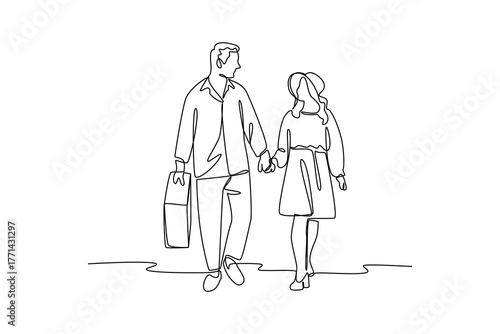 Simple continuous line draw of honeymoon idea and activity. Simple line, creativity, vector.