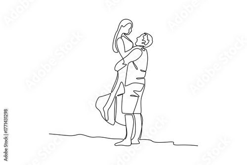 Simple continuous line draw of honeymoon idea and activity. Simple line, creativity, vector.