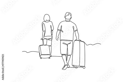 Simple continuous line draw of honeymoon idea and activity. Simple line, creativity, vector.