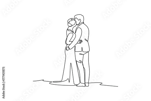 Simple continuous line draw of honeymoon idea and activity. Simple line, creativity, vector.