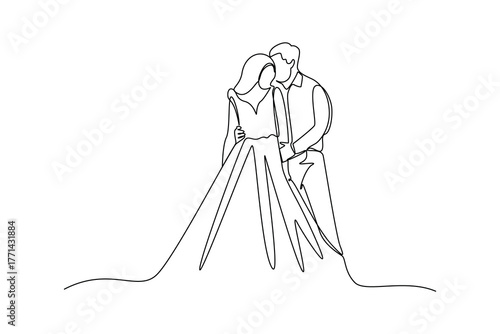 Simple continuous line draw of honeymoon idea and activity. Simple line, creativity, vector.