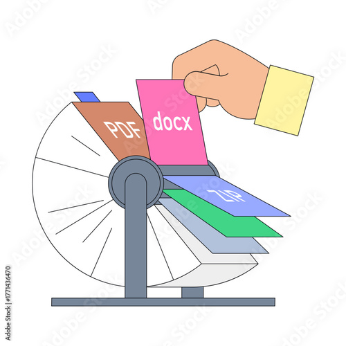 Hand managing files on rotary index, Digital document organization system