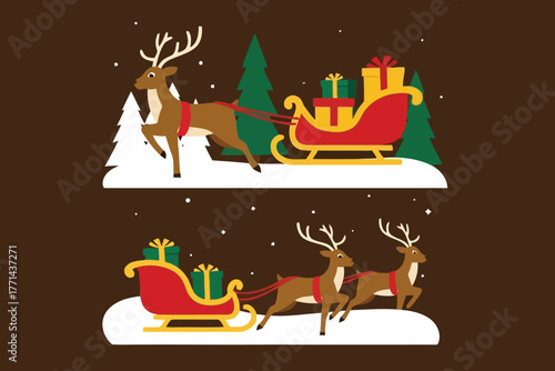 Reindeer sleigh snow gift winter christmas vector