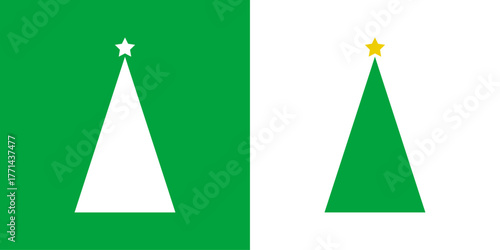Logo con árbol de navidad con forma de triángulo sencillo y estrella para tarjetas y felicitaciones de Navidad