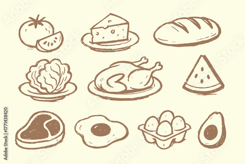 food ingredients icons doodle sketch set hand drawn line vector illustration