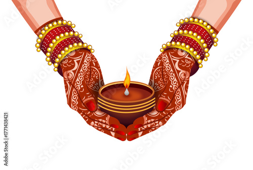 Beautiful indian women holding diya in hands vector illustration