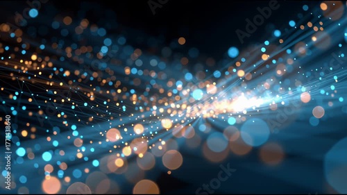 Abstract Digital Light Trail: A vibrant, abstract composition of light streaks and particles, with a dynamic flow of color creating a sense of energy and movement