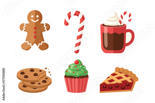 Gingerbread man cookie and holiday treats assortment vector
