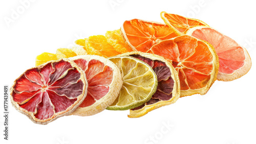 Dried citrus fruit slices view on transparent background