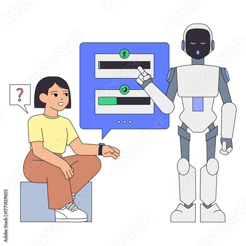 AI robot analyzing woman's health by smartwatch