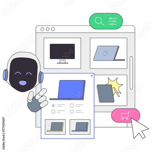 AI assistant helping choose a device in online electronics store