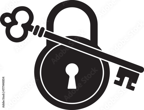 Black padlock and key symbol security access