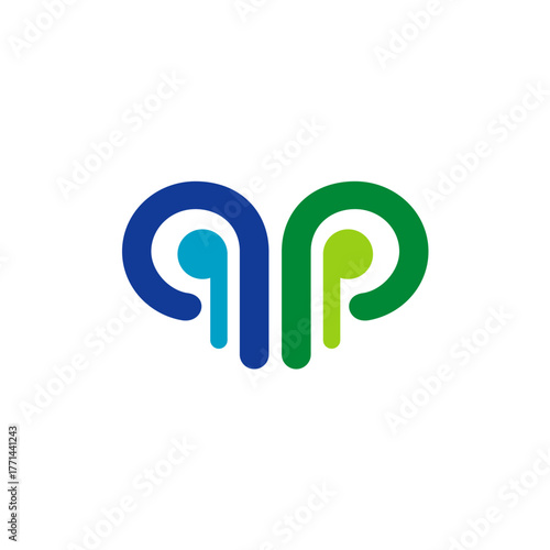 Harmonious Duality: A Symbol of Equilibrium and Connection Featuring Intertwined Shapes in Refreshing Shades of Blue and Green, Embodiment of Balance and Unity