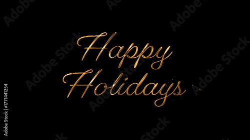 Happy Holidays Golden Script Typography Animation on Transparent Background and Green Screen. Alpha Channel Included.