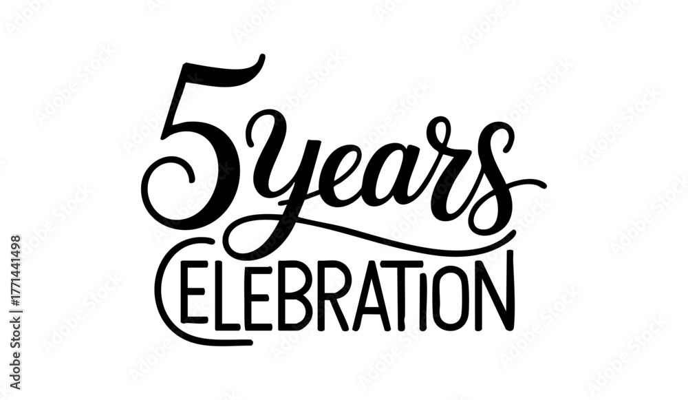 Fototapeta premium 5 Years Celebration Black Calligraphy Typography Design