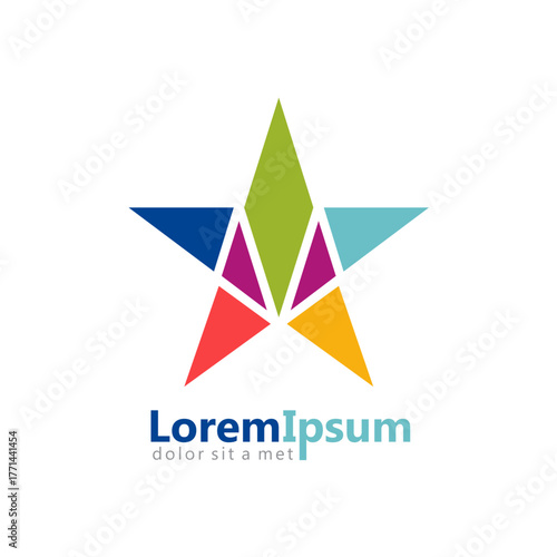 Free Download Colorful Star Logo Design: Dynamic Geometric Icon with Vibrant Triangles and Text Placeholder for Business Branding and Modern Company Identity, Logo Versatile Vector Artwork - GFXLoad