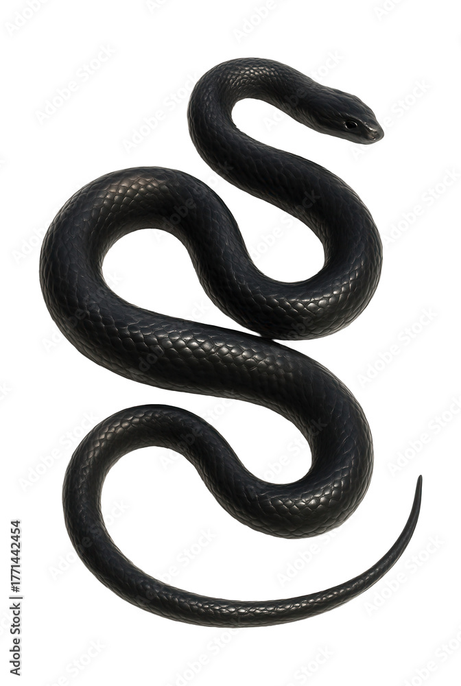 Naklejka premium Sleek, elongated snake with smooth, dark gray-black scales.
