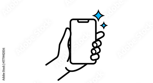 Hand Holding Clean Smartphone Icon: Sparkling Screen Vector Graphic for Apps & Technology