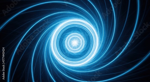 Abstract blue light spiral vortex. Futuristic energy tunnel in motion. Science and technology background concept