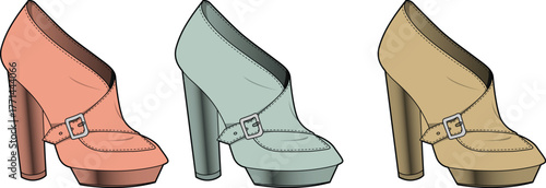 Chic illustration of diverse high-heeled women's shoes, offering a fashionable selection of footwear styles in appealing pastel hues for various wardrobe ensembles and elegant personal expression