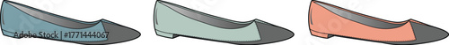 Collection of Three Ballet Flats in Different Colors Teal, Mint Green, and Coral