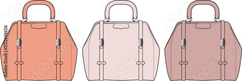 Classic travel bags in various earthy and pastel colors. Vintage doctor's satchel style vector illustrations for fashion or luggage design
