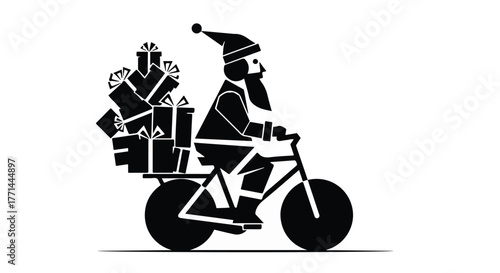 Joyful Santa delivering gifts on a bicycle, bringing holiday cheer
