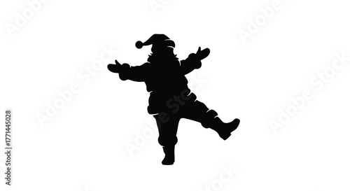 Joyful Santa silhouette celebrating with open arms and playful pose, isolated on white.