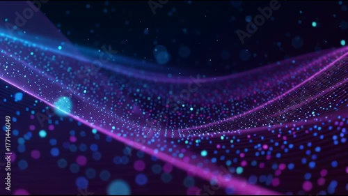 Abstract Digital Wave: A mesmerizing dance of light and color, this abstract composition features a dynamic wave of particles. These particles flow in the mesmerizing spectrum of blue and purple.