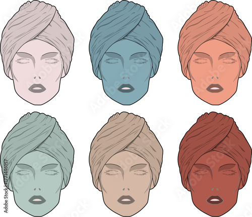 Faces in Turbans A Colorful Array of Stylized Female Portraits