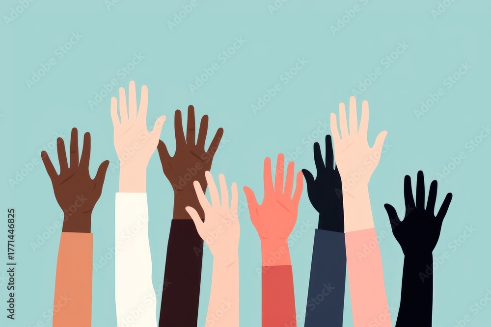 Fototapeta premium Hands rising finger people celebration.