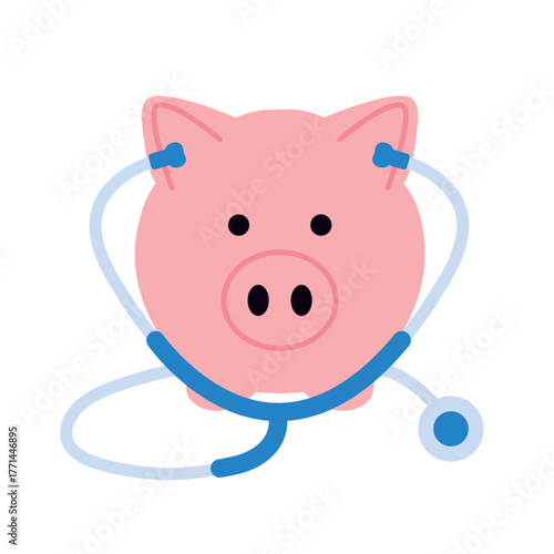 piggy bank with stethoscope; symbolizing the high cost of treatment, insurance, and healthcare budgeting- vector illustration