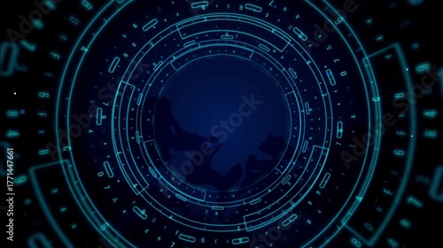 Futuristic Green Digital Interface with Circular HUD Elements