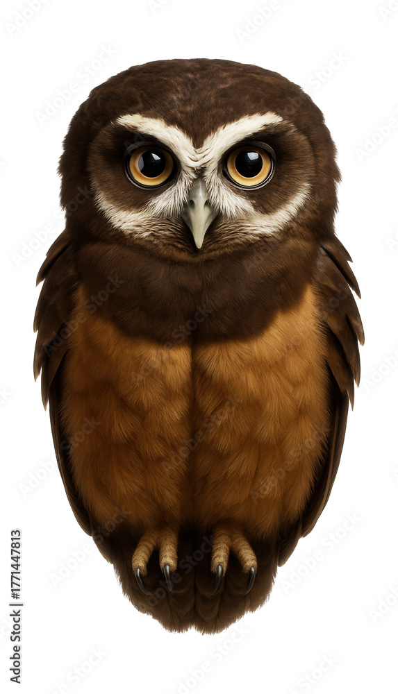 Obraz premium Dark brown owl featuring distinctive white feathered 